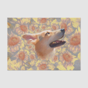 Sunflowers Dog Cute Yellow Floral Elegant Fine Art Tissue Paper