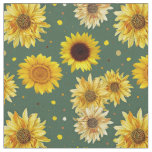 Sunflowers Dots Green Repeating Pattern Fabric