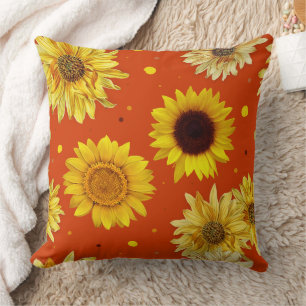 Sunflowers Dots Orange Throw Pillow