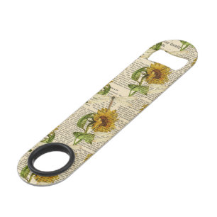 Sunflowers Dragonflies Old Newspaper Country Style Bar Key