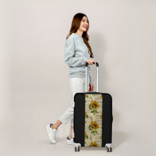 Sunflowers Dragonflies Old Newspaper Country Style Luggage