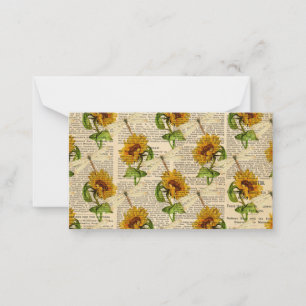 Sunflowers Dragonflies Old Newspaper Country Style Note Card