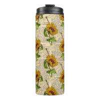 Sunflowers Dragonflies Old Newspaper Country Style