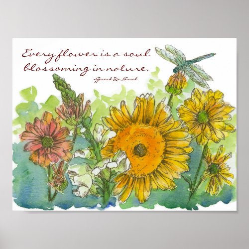 Sunflowers Dragonfly Inspirational Positive Words Poster