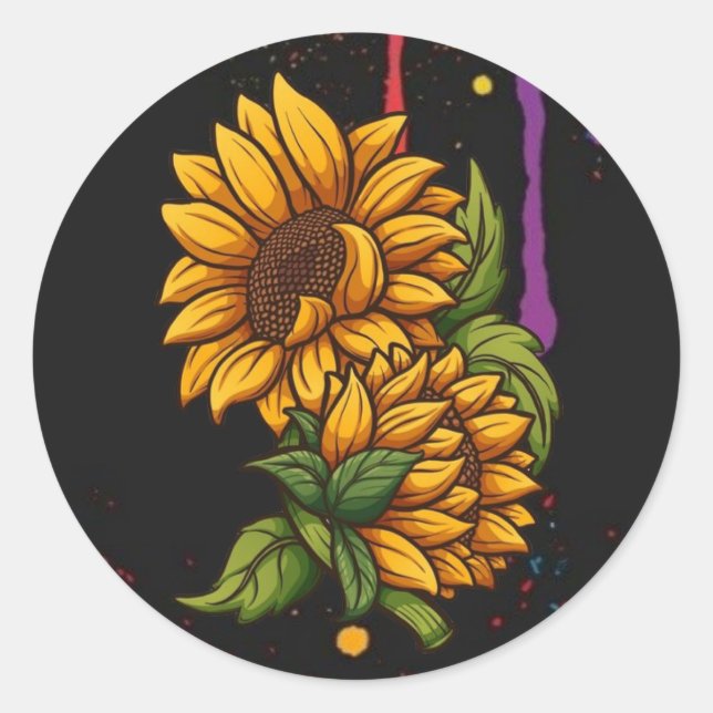 Sunflowers drawing art,sunflowers love  classic round sticker (Front)