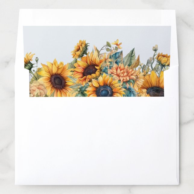 Sunflowers Dusty Blue Country Rustic Wedding Envelope Liner (In Envelope)