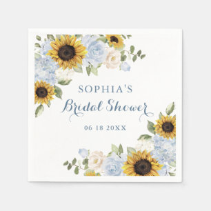Sunflowers Dusty Blue Floral Greenery Personalized Napkins