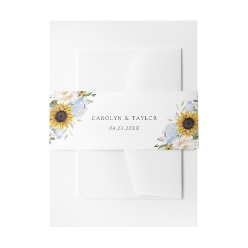 Sunflowers Dusty Blue Floral Rustic Wedding Invitation Belly Band