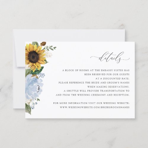 Sunflowers Dusty Blue Floral Wedding Details Card