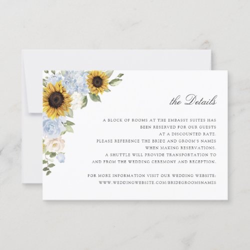 Sunflowers Dusty Blue Floral Wedding Details Card