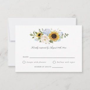 Sunflowers Dusty Blue Flowers Rustic Wedding RSVP Invitation