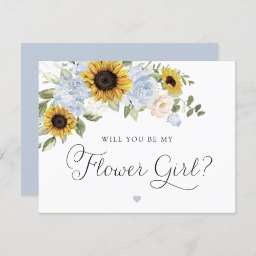 Sunflowers Dusty Blue Greenery Flower Girl Wedding Invitation