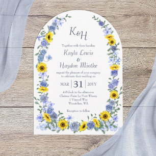 Sunflowers Dusty Blue Rose Garden Wedding Arches Invitation