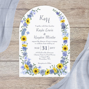 Sunflowers Dusty Blue Rose Garden Wedding Arches Invitation