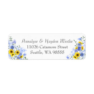 Sunflowers, Dusty Blue Roses Address Label
