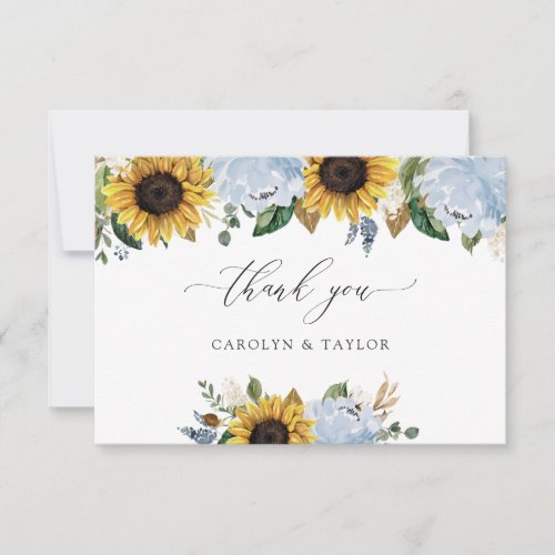 Sunflowers Dusty Blue Wedding Thank You Card