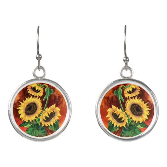 Sunflowers Earrings Painting (Front)