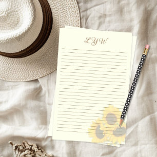 Sunflowers Ecru Lined Monogram Floral Stationery