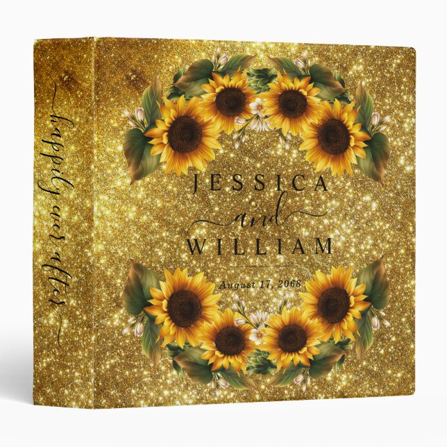 Sunflowers Elegant Glitter Wedding Photo Album 3 Ring Binder (Front/Spine)