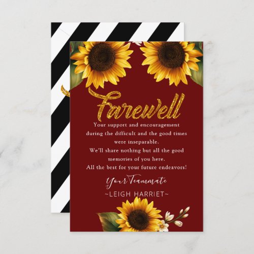 Sunflowers Elegant Leaving Coworker farewell card