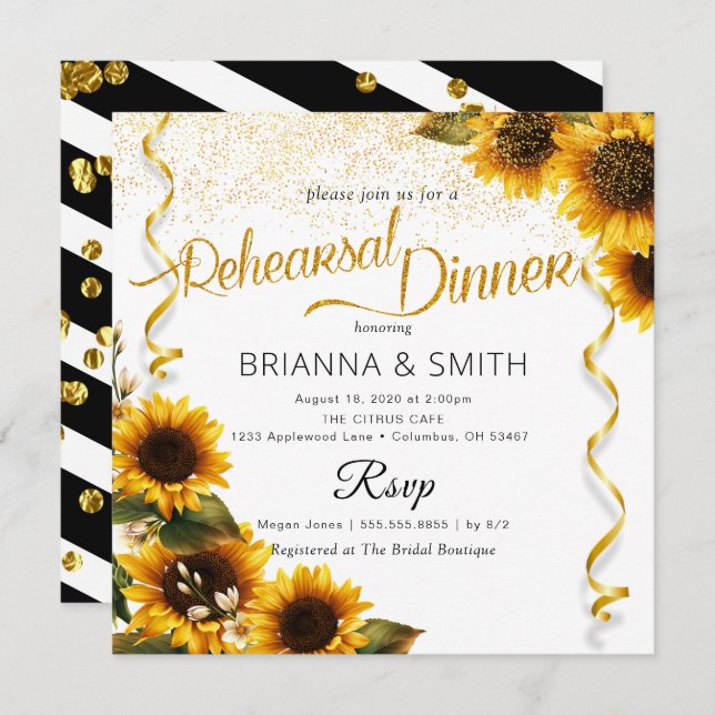 Sunflowers Elegant Rehearsal Dinner Invitation (Front/Back)