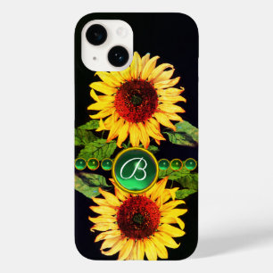 SUNFLOWERS,EMERALD GREEN GEMSTONES FLORAL MONOGRAM Case-Mate iPhone 14 CASE