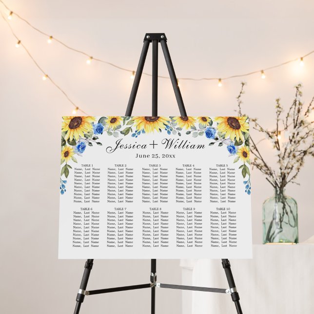 Sunflowers Eucalyptus 10 Tables SEATING CHART Foam Board (Creator Uploaded)