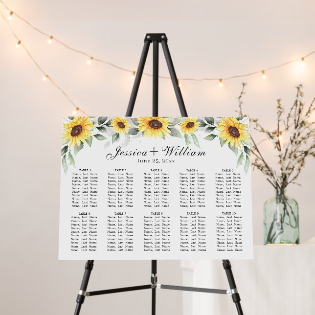 Sunflowers Eucalyptus 10 Tables SEATING CHART Foam Board (In Situ (Stand))