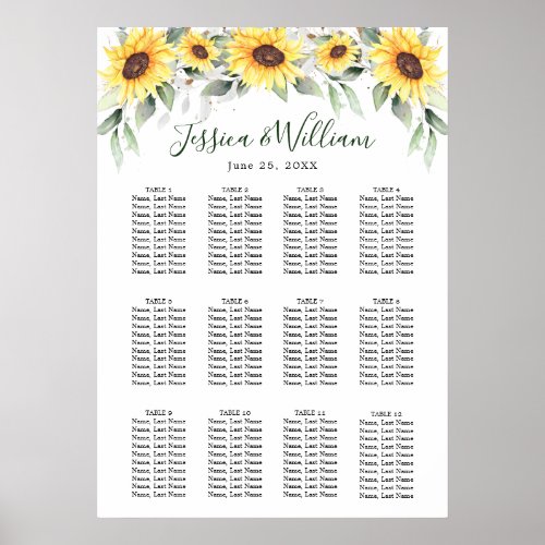 Sunflowers Eucalyptus 12 Tables SEATING CHART