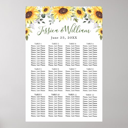 Sunflowers Eucalyptus 12 Tables SEATING CHART