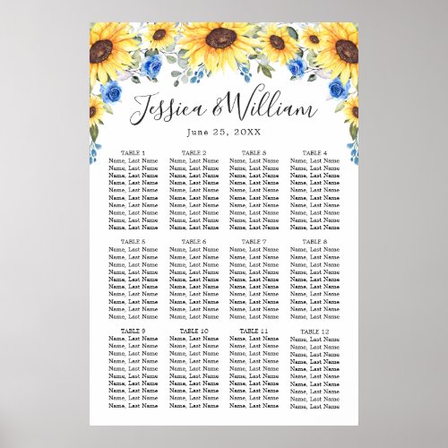 Sunflowers Eucalyptus 12 Tables SEATING CHART