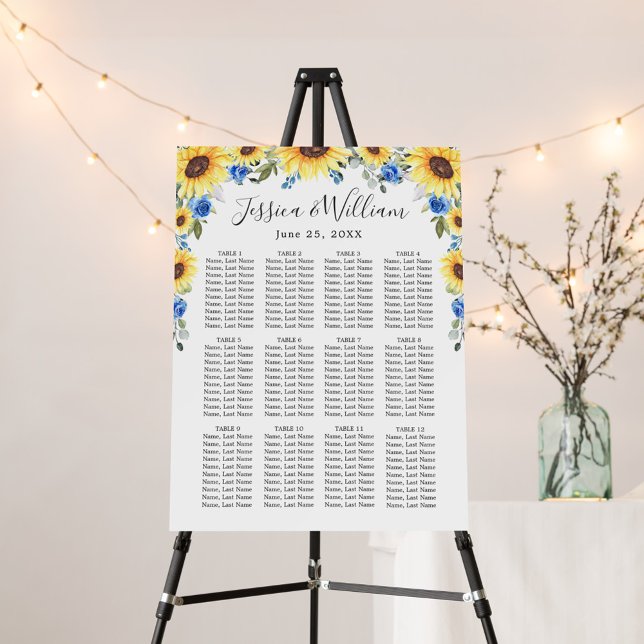 Sunflowers Eucalyptus 12 Tables SEATING CHART Foam Board (Creator Uploaded)