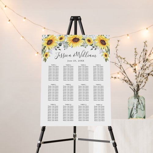 Sunflowers Eucalyptus 12 Tables SEATING CHART Foam Board