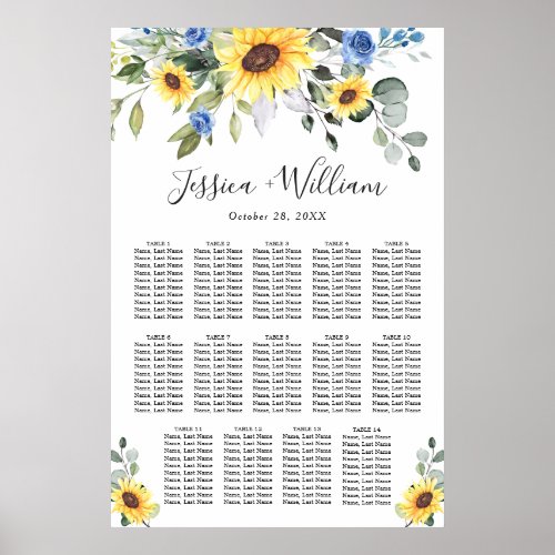 Sunflowers Eucalyptus 14 Tables SEATING CHART