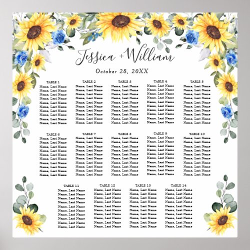 Sunflowers Eucalyptus 14 Tables SEATING CHART