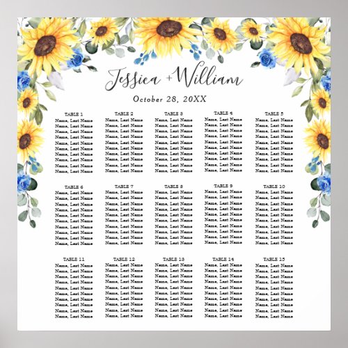 Sunflowers Eucalyptus 15 Tables SEATING CHART
