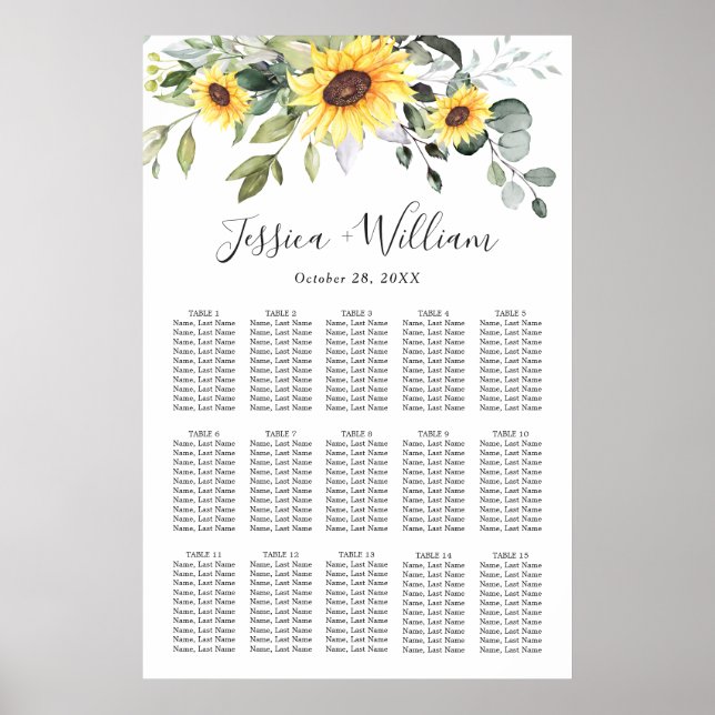 Sunflowers Eucalyptus 15 Tables SEATING CHART (Front)