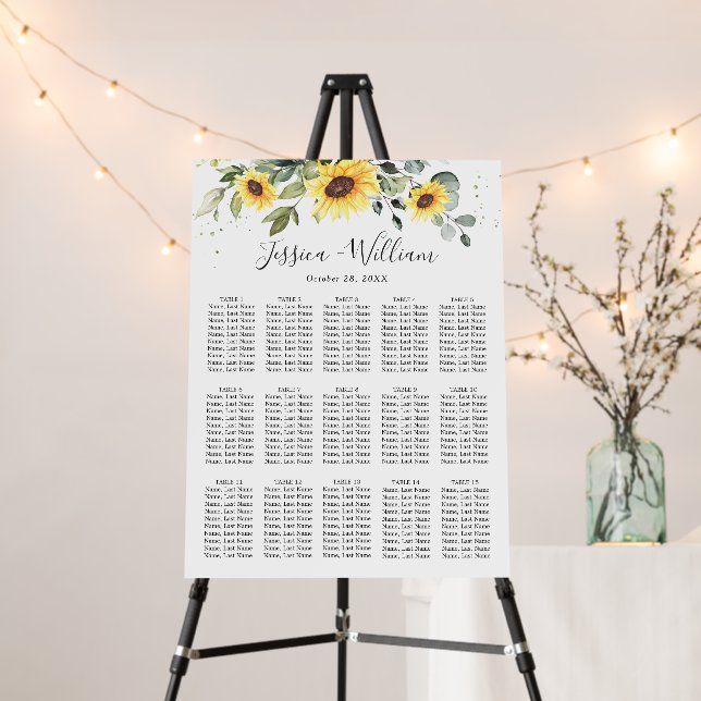 Sunflowers Eucalyptus 15 Tables SEATING CHART Foam Board (In Situ (Stand))