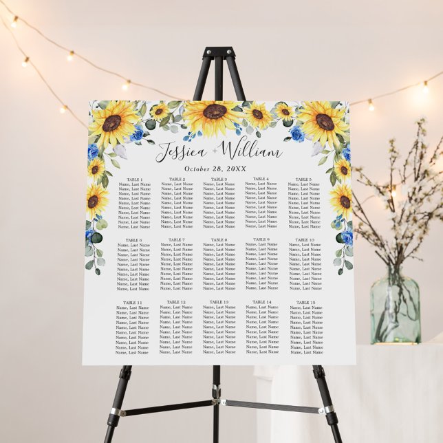 Sunflowers Eucalyptus 15 Tables SEATING CHART Foam Board (Creator Uploaded)