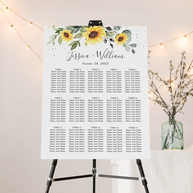 Sunflowers Eucalyptus 15 Tables SEATING CHART Foam Board (Creator Uploaded)