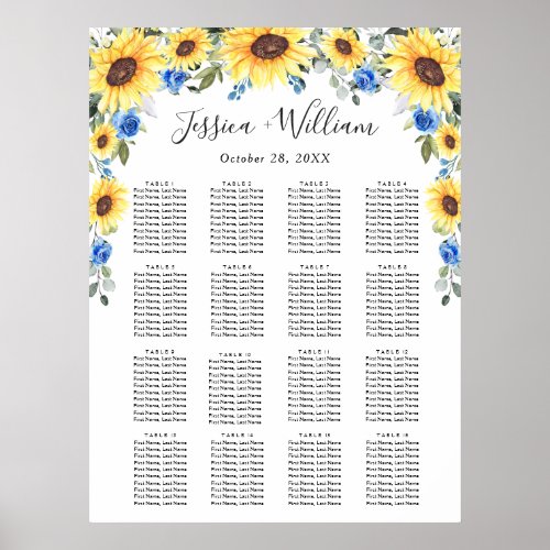 Sunflowers Eucalyptus 16 Tables SEATING CHART