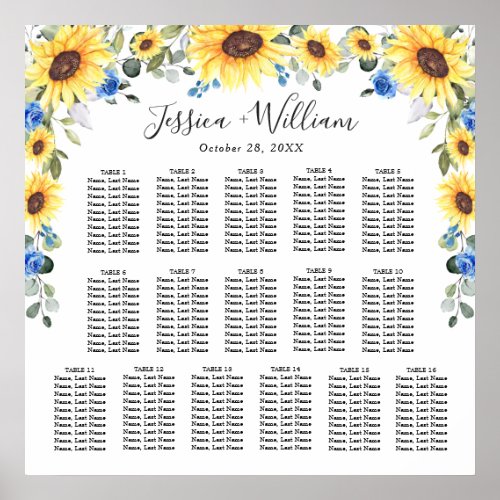 Sunflowers Eucalyptus 16 Tables SEATING CHART