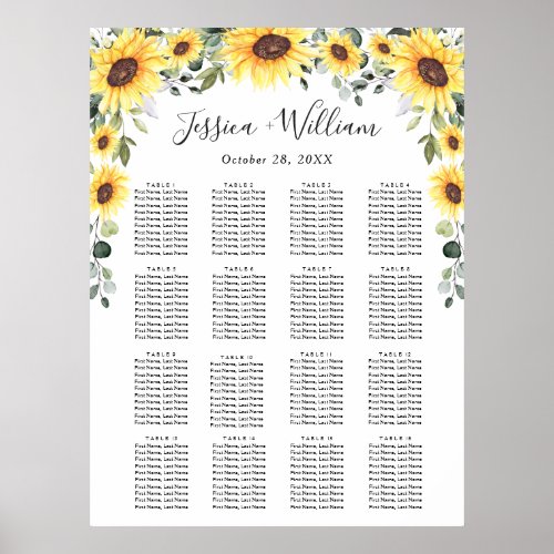 Sunflowers Eucalyptus 16 Tables SEATING CHART