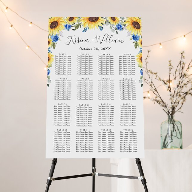 Sunflowers Eucalyptus 16 Tables SEATING CHART Foam Board (Creator Uploaded)