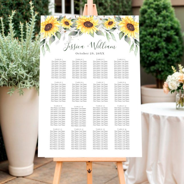 Sunflowers Eucalyptus 16 Tables SEATING CHART Foam Board (Creator Uploaded)
