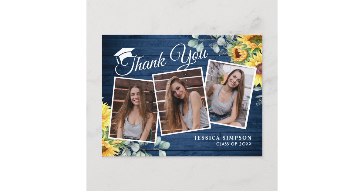 Sunflowers Eucalyptus 3 PHOTO Graduation Thank You Announcement ...