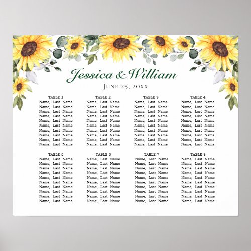 Sunflowers Eucalyptus 8 Tables SEATING CHART
