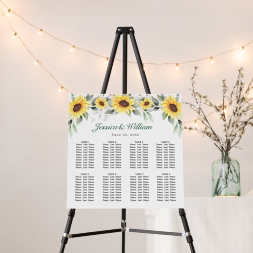 Sunflowers Eucalyptus 8 Tables SEATING CHART Foam Board