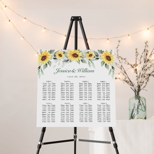 Sunflowers Eucalyptus 8 Tables SEATING CHART Foam Board (In Situ (Stand))