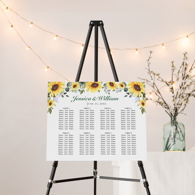 Sunflowers Eucalyptus 8 Tables SEATING CHART Foam Board (Creator Uploaded)